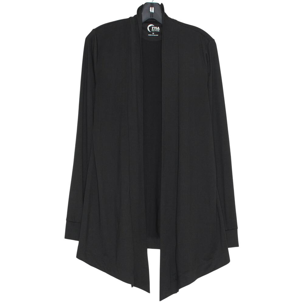 Zyia Active Cardigan Lightweight Athleisure Minimalist Open Front Black Medium
